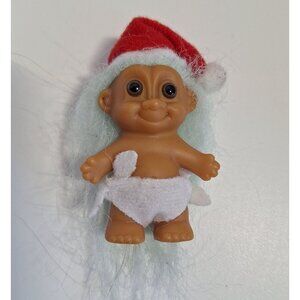 Russ Baby Santa Troll Doll Diaper Light Aqua Hair 2" Vintage Red Santa Hat